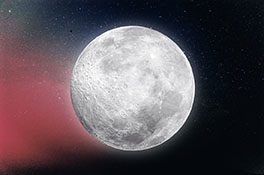 "Bern im All"- Monddbild: hell erleuchteter Vollmond vor kosmosähnlichem Hintergrund